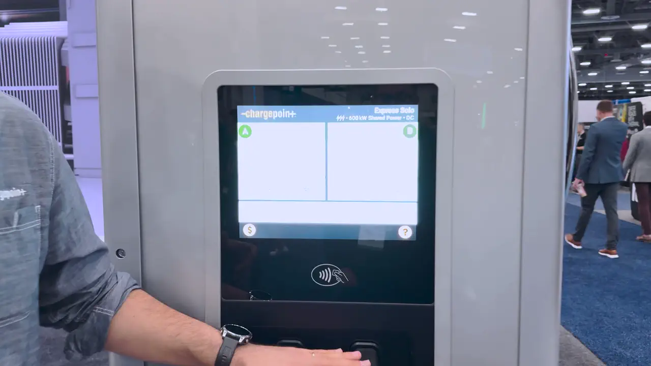 ChargePoint Express Solo control panel and dual connector layout for EV charging station deployment
