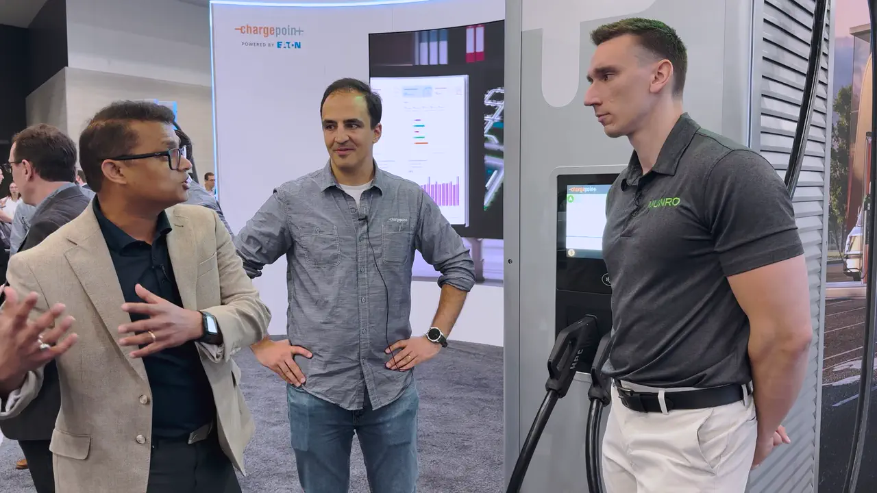 ChargePoint Express Solo demo discussion at ACT Expo 2026 with Eaton and ChargePoint team