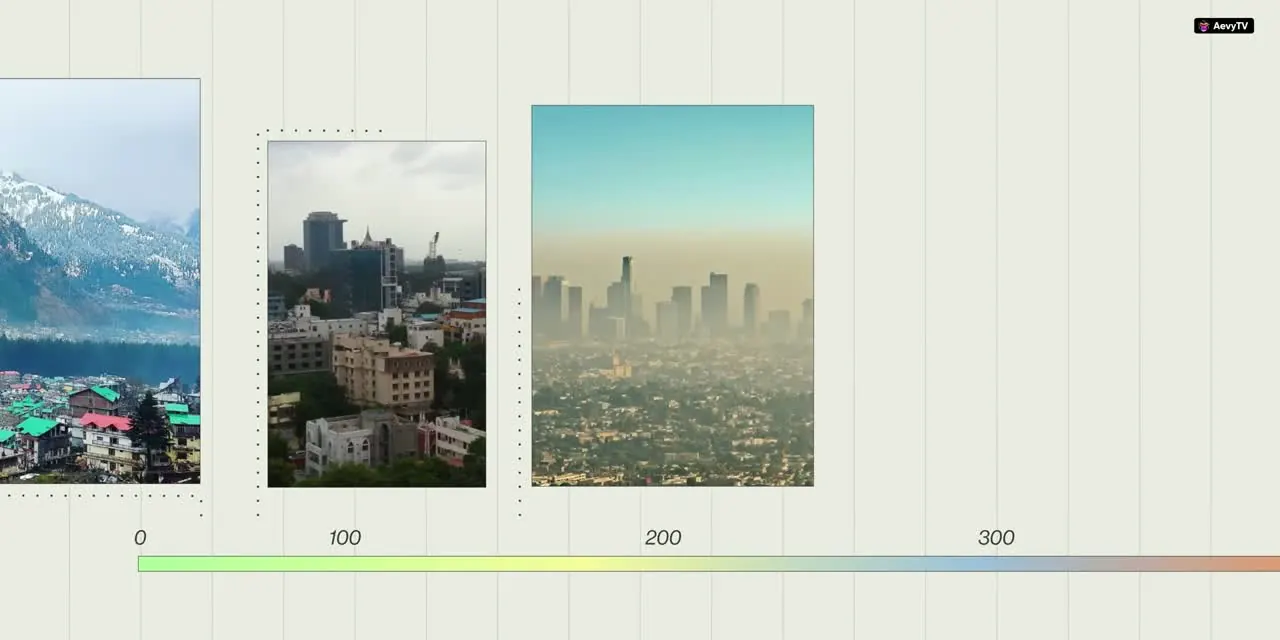 City smog skyline screenshot from the video showing the visible cost of poor air quality