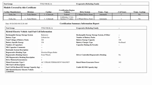 Tesla Cybercab EPA certification documents reveal 219hp front motor and 48kWh battery specs June 2026