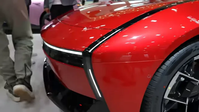 Close-up of the Xpeng P7 exterior from the China autonomous driving test