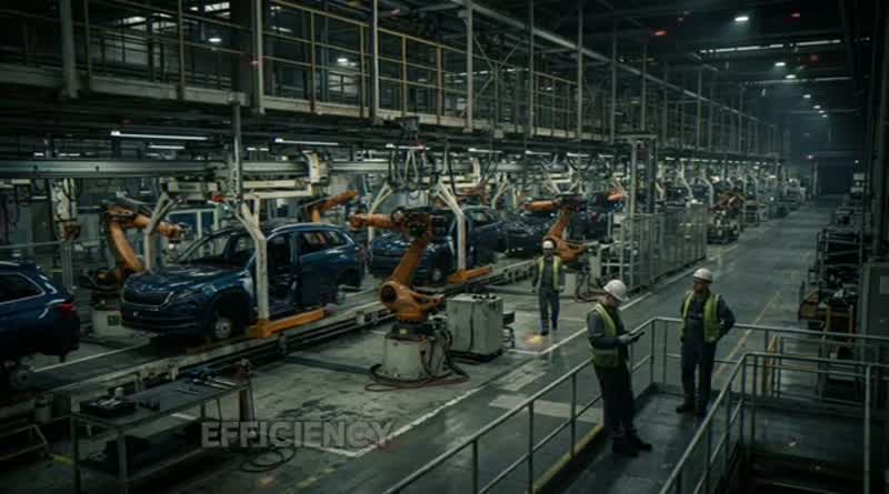 EV manufacturing line with robotic assembly