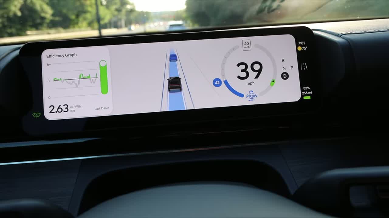 Rivian R2 driven on the road, rear drop glass down