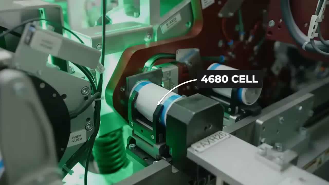 Tesla 4680 cell on the production line — Tesla's in-house battery that still does not match the cells Tesla buys from outside suppliers