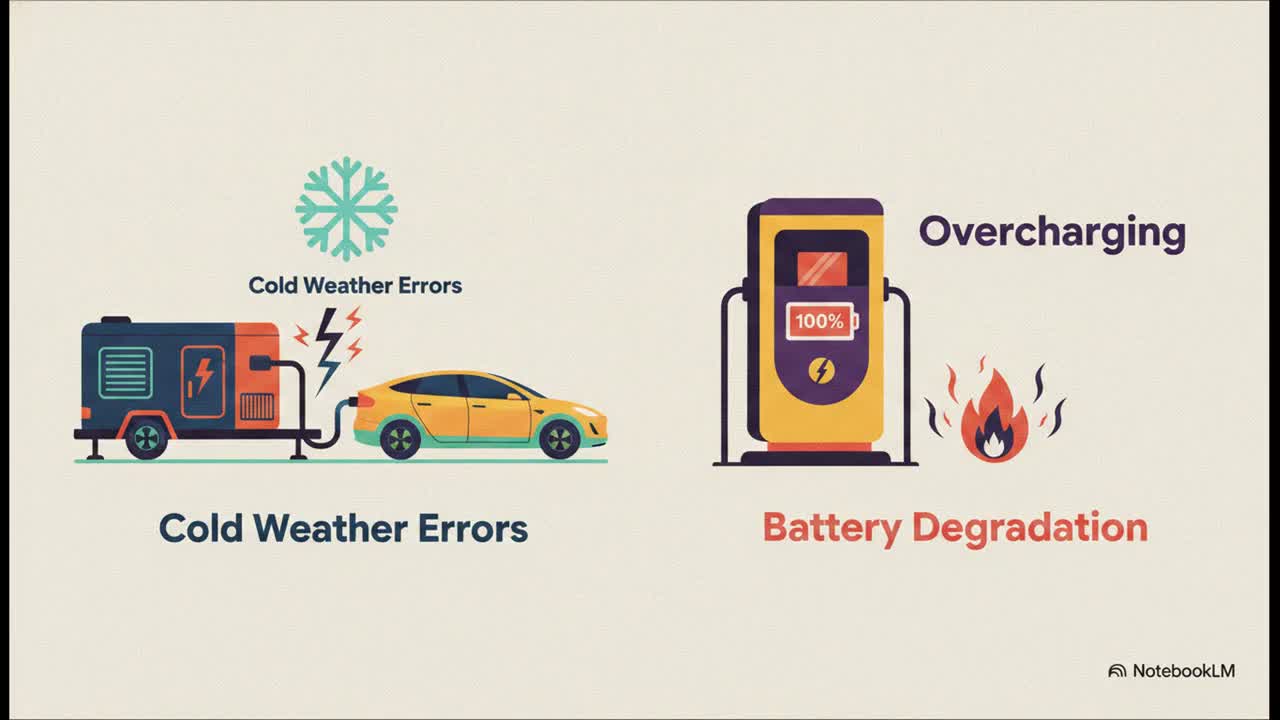 Mobile EV charger cold weather errors and overcharging leading to battery degradation