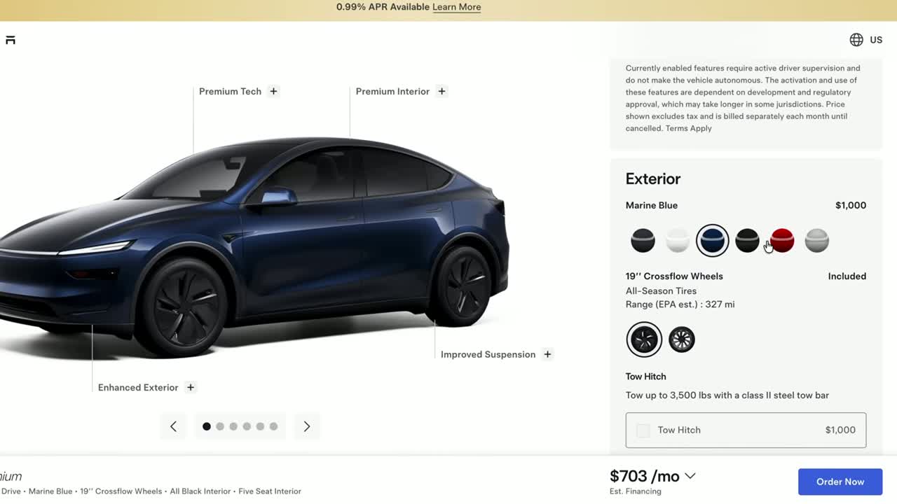 2026 Tesla Model Y Standard and Premium parked side by side